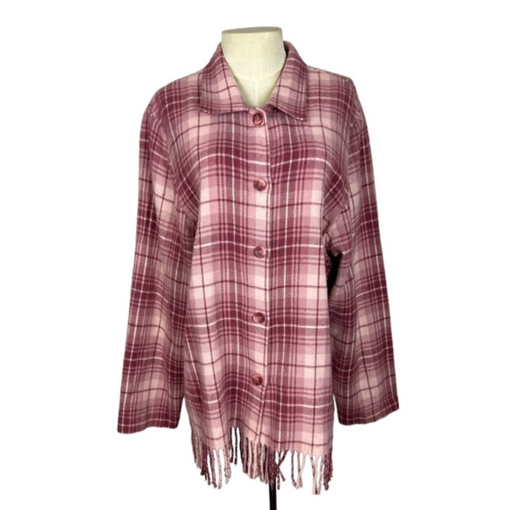 Norton McNaughton wool blend plaid fringe shacket size 16 pink‎ blush Plus